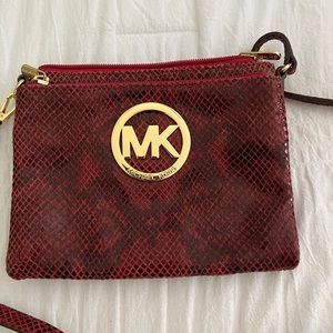 Michael Kors crossbody wallet snakeskin purse red like new